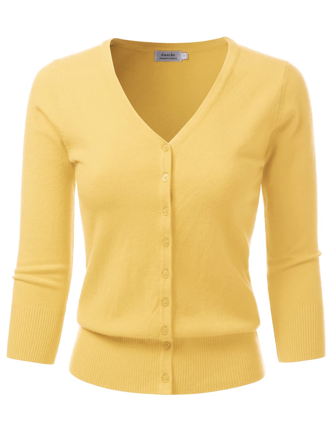 Womens 3 4 Sleeve V-Neck Button Down Knit Sweater Soft Cardigan S-XXL