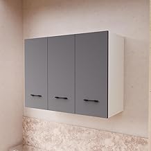 DIVYSA 3 Door Multipurpose Wall Mounted Cabinet with Open Shelf | Storage for Kitchen, Bathroom, Bedroom, Office & Living Room | Assembly-DIY Do-It-Yourself | Color-White & Grey, Size: 90x33x63.8Cm
