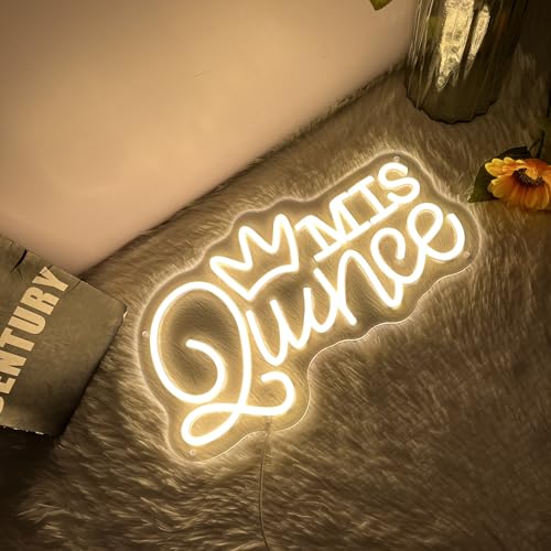 Image of Mis Quince Neon Sign for Wall Decor Dimmable LED Sign Neon Lights for Bedroom Light Decoration for Birthday Party Room Decoration Gift for Girl Kid Lover 40CM*23CM Warm White