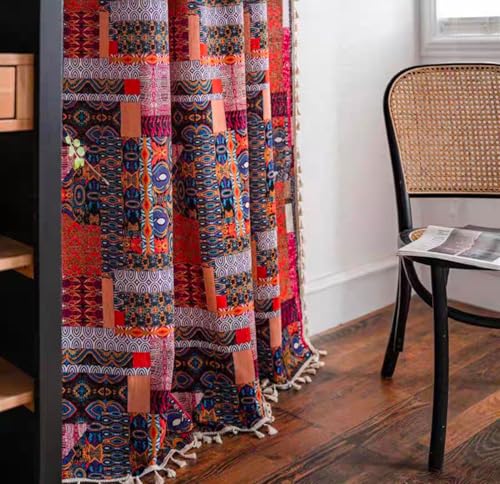 Rideau de motif patchwork bohème multicolore idéal pour le salon - 8