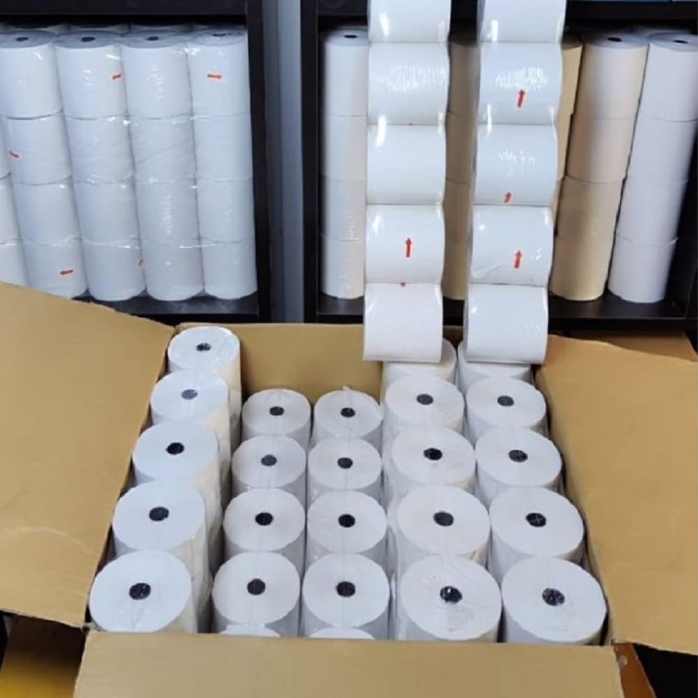 Rollos de Papel Térmico Premium 80x80mm | Caja de 50 Rollos | Compatible con Impresoras de tickets de 80mm, TPV y Registradoras | Libre de BPA