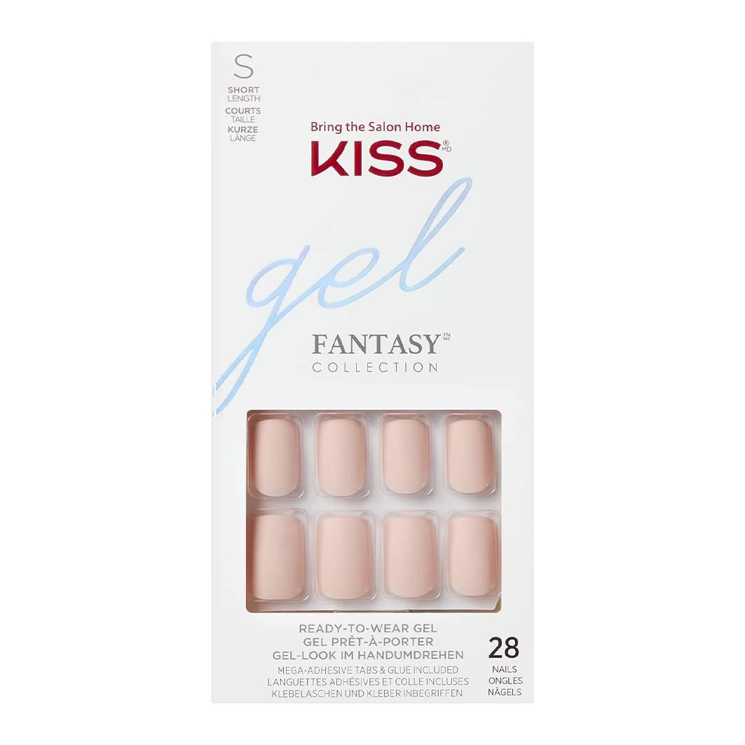 KISS Gel Fantasy Collection Glue-On Manicure Kit, Tilt-A-Whirl, Medium Length Coffin Fake Nails Includes 28 False Nails, Nail Glue, Nail File, and Manicure Stick