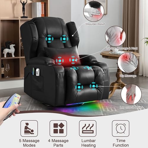 TUNYI-Power-Recliner-Chair-Faux-Leather-Home-Theater-Seating-Glider-Reclining-Sofa-with-Massage-Heat-Swivel-Rocker-Recliner-Chair-for-Living-Room-with-LED-LightUSB-PortLumbar-Pillow-Black TUNYI Power Recliner Chair Faux Leather Home Theater Seating Glider Reclining Sofa with Massage Heat Swivel Rocker Recliner Chair for Living Room with LED LightUSB PortLumbar Pillow Black