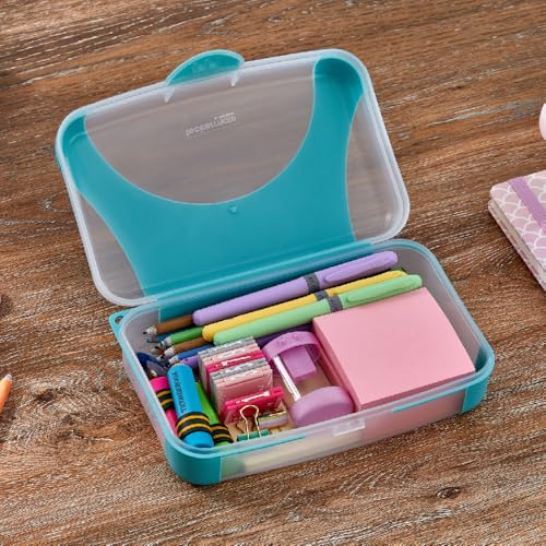 Image of LockerMate by Bostitch Hard Pencil Case, Durable Plastic Pencil Box, Kid-Friendly Design, Teal & Clear