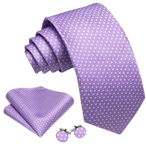 Image of Barry.Wang Ties for Men Silk Tie Sets Polka Dot Woven Necktie Pocket Square Cufflinks Business Wedding