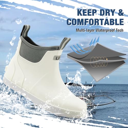 Image of Rain Boots for Men, Waterproof Ankle Mens Deck Boots Anti-Slip Comfort Rubber Boots Chelsea Garden Shoes for Yard Fishing Outdoor Work