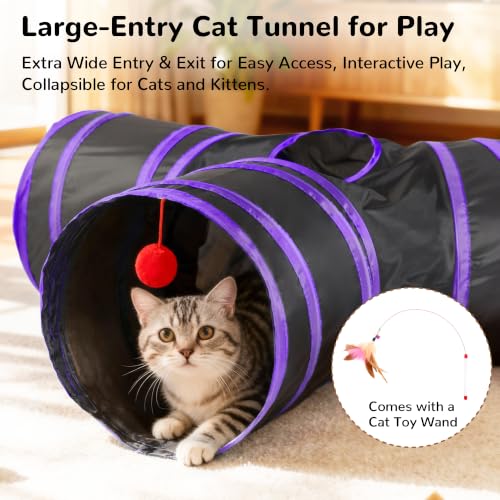Image of Tempcore Cat Tunnel, 3-Way Collapsible Toy, Large Size Black & Purple