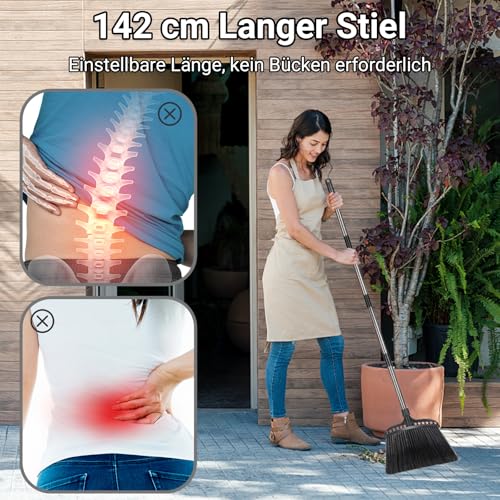 MASTERTOP Besen mit Stiel - Professioneller Straßenbesen & Gartenbesen mit 140cm Griff, Strapazierfähige Borsten + Innen/Außen Nutzung für Terrasse/Garage/Hof - Schwarz – Bild 6
