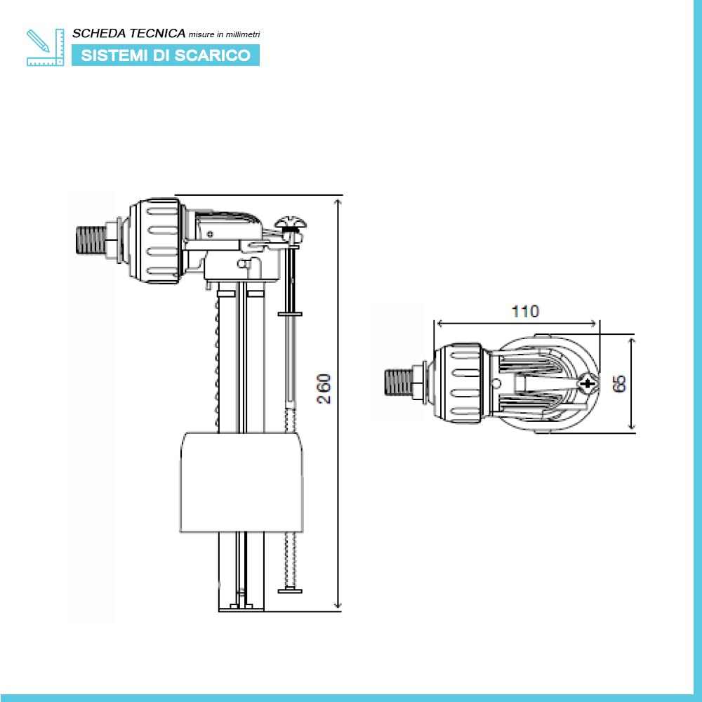 Inbagno Galleggiante Universale Silenzioso per Cassetta Scarico WC Esterna, Attacco Laterale, Oli Compact