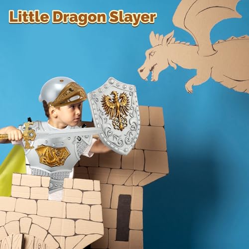 Disfraz completo de caballero medieval para niños con casco y accesorios miniatura 4