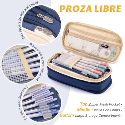 Image of Kawaii Cute Aesthetic Pencil Case for Girls & Boys | 3 Layer 6 Compartment Large Capacity Pencil Pouch with Zipper | Cartoon Stationery Organizer Bag for Students & Kids (Special 1 (Dark Blue))
