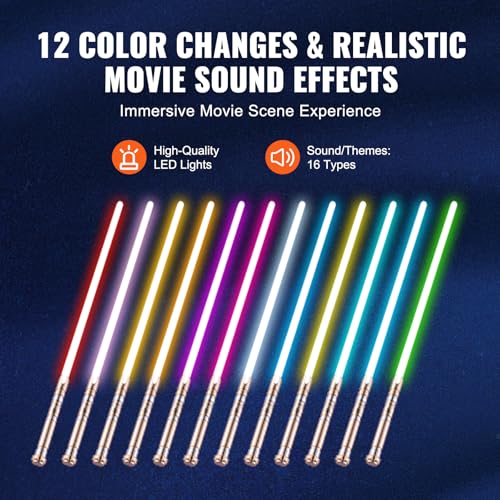 Image of VEVOR Light Sword, Light up Sword with 12 RGB Colors, FX Sound and Realistic Handle, Rechargeable Light Up Toy for Adults and Kids, Christmas Day, Halloween Cosplay, Birthday, Gold