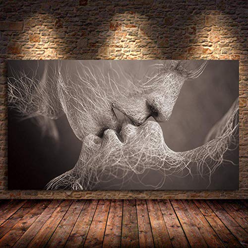 KRRFGHH Black Love Kiss Peinture À l'huile sur Toile, Impressions Abstraites Affiches Photos, Maison Chambre Salon Décoration Art Mural 60X120 Cm,Affiche Decoration Murale Cover