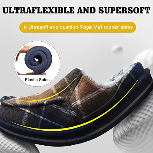 Image of ONCAI Mens Clog Slippers with Arch Support Stripe Faux Fur Cotton-Blend High-Density Memory Foam Warm House Slippers Slip-on Indoor Outdoor Rubber Sole Size 7-16