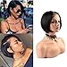 Produktbild SingleBest Bob Perücke Lace Front Wig,Brasilianische Virgin Remy Straight Kurze Remy Echthaar Perücken for Black Woman 180 Dichte Natural Black 8"