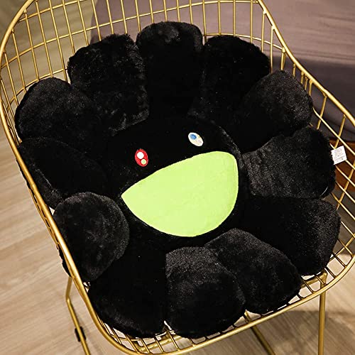 ANPIOX Oreiller en forme de fleur de tournesol, mignon arc-en-ciel, coussin de siège doux pour chaise, canapé, lit, décoration intérieure, noir, 40 cm