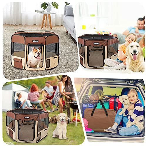 Jespet 45" Pet Dog Playpens, Portable Soft Dog Exercise Pen Kennel With Carry Bag For Puppy Cats Kittens Rabbits, Brown #TOP6