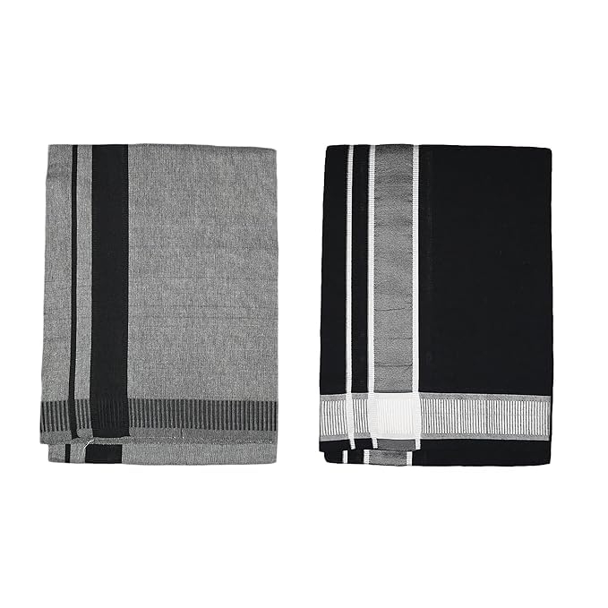 Kolakeer™ Men's Kaala Style Dhoti Combo - 4 Mulam/1.9 Mtrs Cotton Blend Single Layer Color Dhoti Veshti Mundu