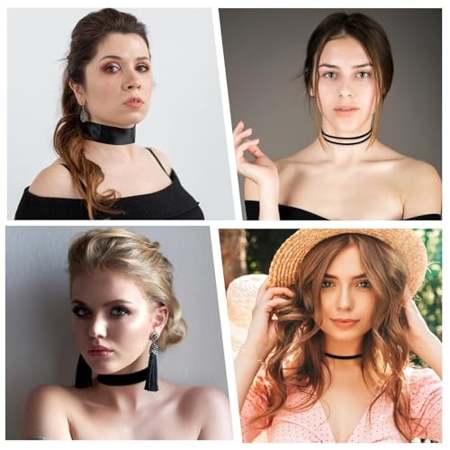 TIESOME 6 Stück Schwarzes Choker Set Für Damen, Schwarzes Samt Set Mehrlagige Klassische Choker Halskette Verstellbare Schwarze Gothic Halskette Für Damen Tanzen Halloween Geburtstagsparty