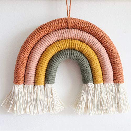 Image of EBINGMIMA Rainbow Wall Hanging, Macrame Woven Rainbow Wall Decor, Baby Room Decor, Nursery Gift (Greyish-Green, 7x7x0.78in)