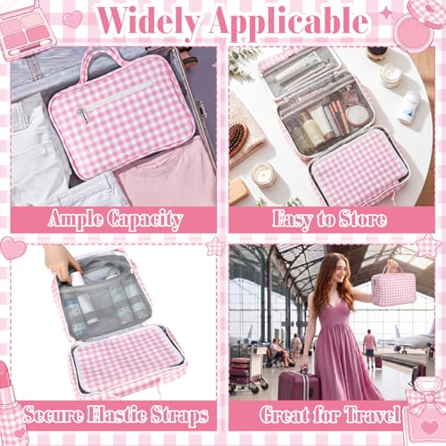 Image of Hanging Toiletry Bag for Women,Gingham,Pink