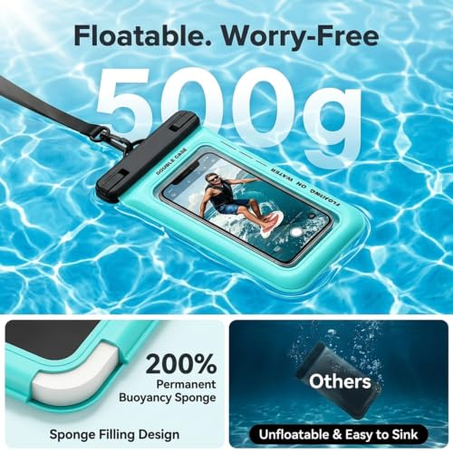Image of ZORBES Waterproof Phone Pouch IP68 Floating Dry Bag for Swimming Green | Floating Phone Case with Lanyard for iPhone 17 Pro Max 16 15 14 S26 S25, Up to 7.5''