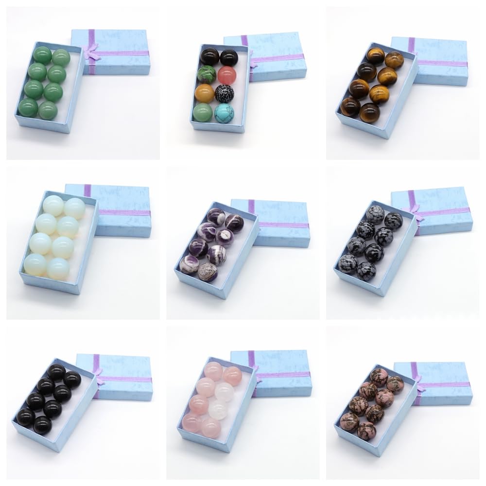 8 unids/Set Bola Mixta Cristal de Cuarzo Natural Esfera Colgante Reiki Piedra Preciosa curativa 18mm Piedra Redonda con Caja de Regalo (Color : Black White Zebra)