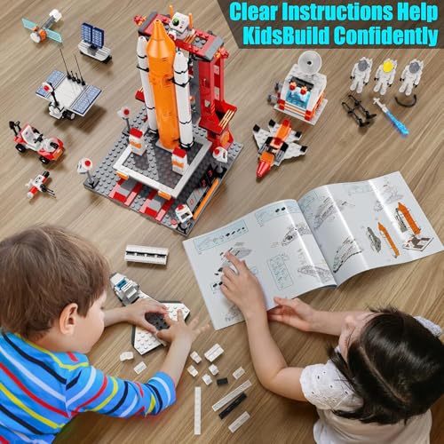 Image of Elecart Space Shuttle Building Blocks Set - 682 Pcs 3-in-1 STEM Toy Kit for Kids Age 6-12 | Mars Rocket, Launch Control Tower & Transporter | Educational Construction Bricks (Shuttle)