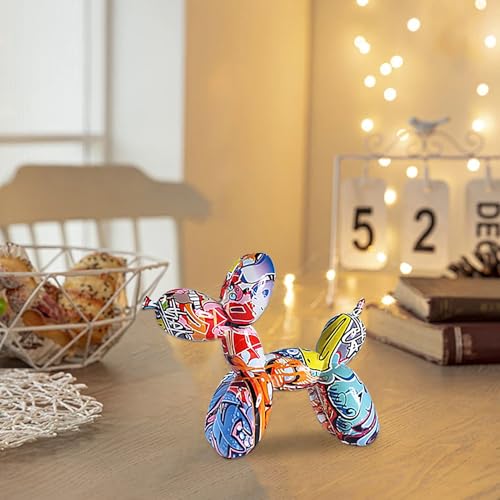 JJIW Moderne Luftballon Hund Skulptur, Kreative Ballon Hund Skulptur, Bunte Ballon Hund Ornamente FüR Weinschrank Wohnzimmer Schlafzimmer (Graffiti)