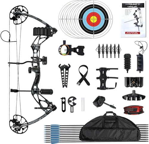 AKCHOER Compound Bow and Arrow Set 30-70 lbs for Adult and Teens, Adjustable Hunting Compound Bow Archery with Limbs Made in USA, Right Hand, 18”-31”, up to IBO 320 fps (CAMO)