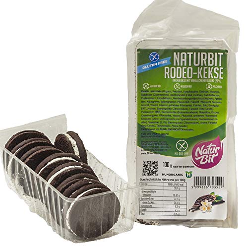 NATURBIT RODEO glutenfreie Kakao Kekse mit Vanille Creme Füllung 20% | Cookies - laktosefrei - glutenfrei - handgemacht | Süßigkeit für nahrhaft abwechslungsreiche Lunchbox Cover