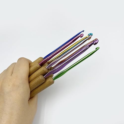 Miniatura 7 de 9 ganchos de ganchillo de bambú de 2.5 a 0.256 in de aluminio para ganchillo para ganchillo agarre cómodo, juego de ganchos de tejer ergonómicos