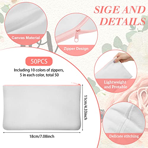 Image of Frienda 50 Pcs Sublimation Blank Canvas Makeup Bags Bulk DIY Heat Transfer Canvas Pen Case Pencil Cosmetic Makeup Bags Clear Sublimation Blank Pouch with Zipper (7 x 4.3 Inch,Mixed Colors)