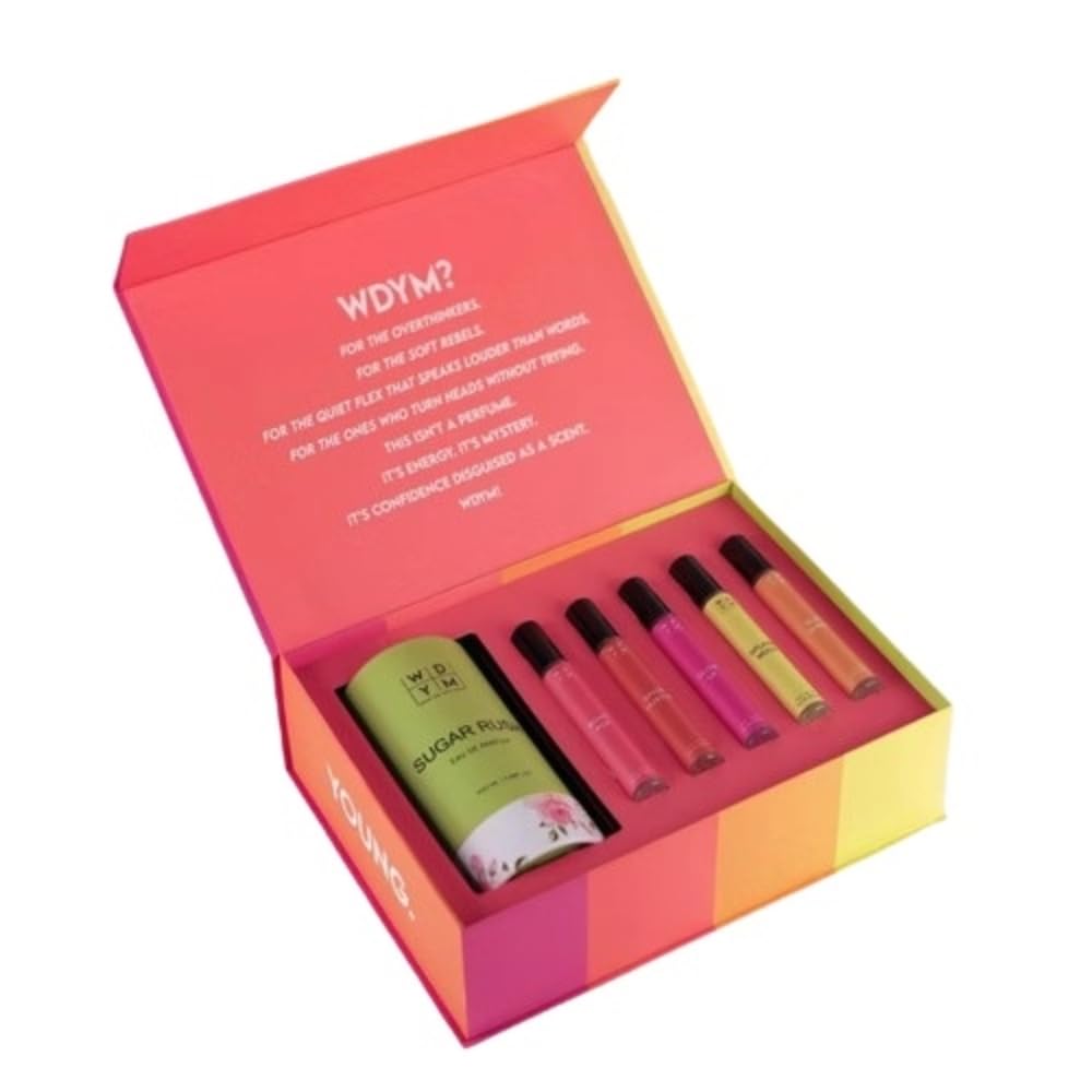 WDYM What Do You Mean Perfume Gift Box | Sugar Rush 100ML | Slay Queen, Splash Mood, Spice Hustle, Boho Pop & Glow Up Each 10ML | Luxury Eau De Parfum Collection | Signature Fragrance Gift | 150 ML-image-27