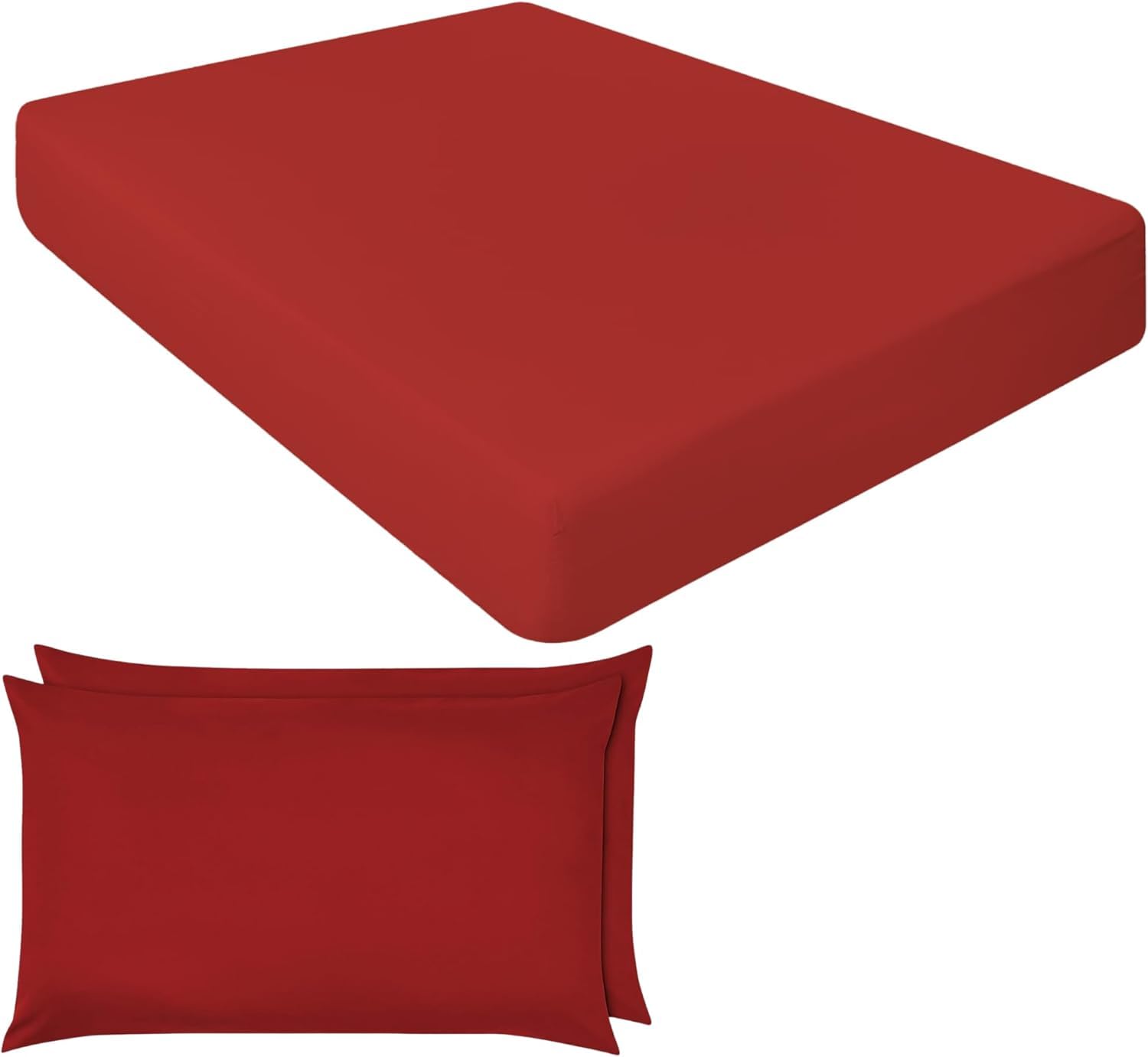 Niys Luxury Bedding Red Extra Deep Fitted Sheets 16"/40Cm Deep Luxury Percale In 15 Colours (, King + Pillowcase Pair)