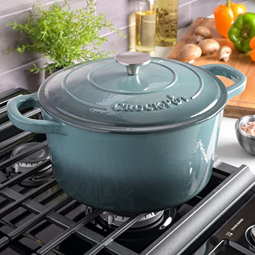 Image of Crock-Pot Artisan 7-Quart Round Enameled Cast Iron Dutch Oven - Slate Gray, Heavy-Duty Cookware for Slow Cooking, Baking, Roasting with Lid (Pack of 2)