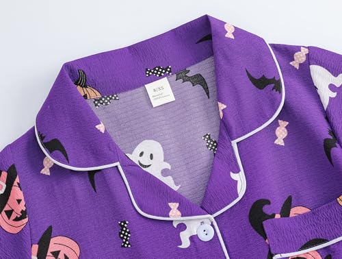 Image of Hupohoi Big Girls Button Down Pajama Set 3pcs Short Sleeve Long Pants with Shorts Crepe Wrinkled Fabric Sleepwear Nighty