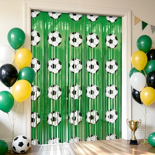Pack 2 Cortinas de Flecos de Fútbol 3.3x6.6ft Verde miniatura 7
