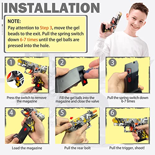 Gel Ball Blaster Water Bead Toy Gun, Cool Splatter Ball Manual Toy Pistol With 5000 Gel Ball And 2 Targets, Outdoor Shooting Game, Best Gifts For Boys And Girls Age 8+ (Yellow) #TOP2