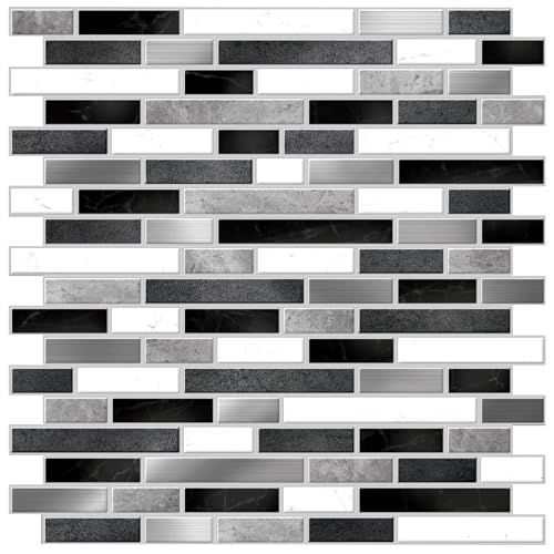 Main Street 24-Pack of 8 x 8' Paper Tiles for Kitchen Backsplash in Black and White Marble Design. Peel and Stick, Renter Friendly, Self Stick Paper Wall Tiles for Your Home and DIY Projects