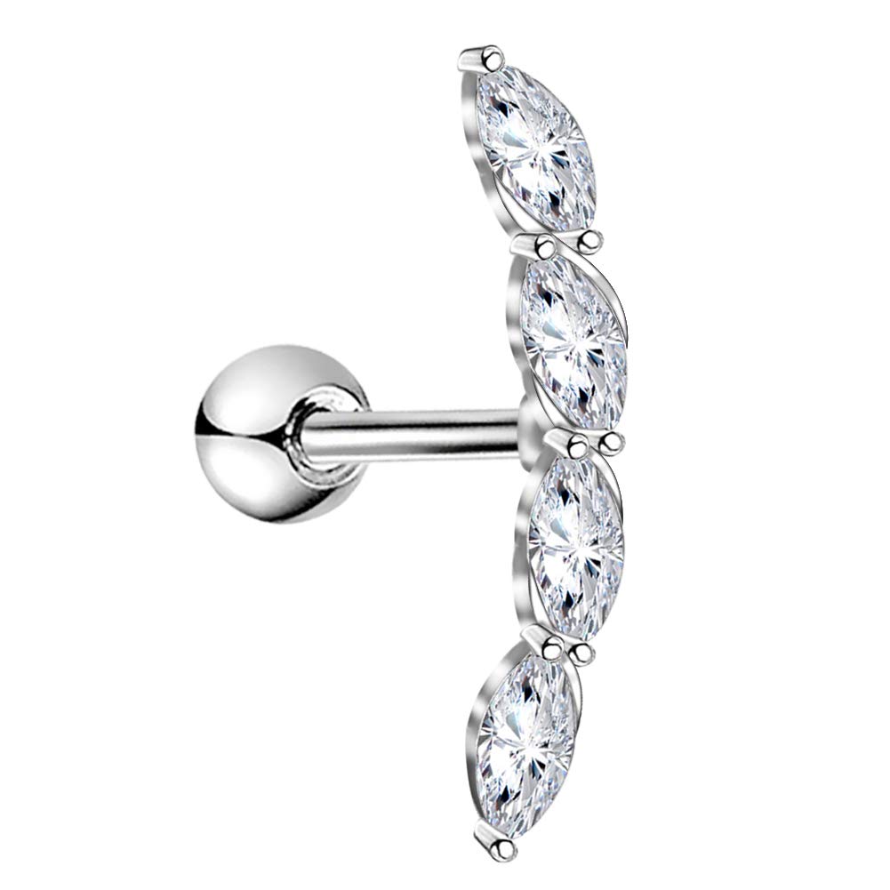 MelightingMelighting Helix Earrings 16G Curved Marquise Cartilage Earrings Clear CZ Surgical Steel 316L Tragus Piercing Jewelry Earring Stud Body Piercing Jewelry for Women