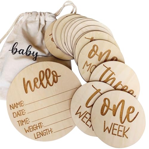 Image of Baby Monthly Milestone Cards | 16 Premium Wooden Discs | Birth Announcement