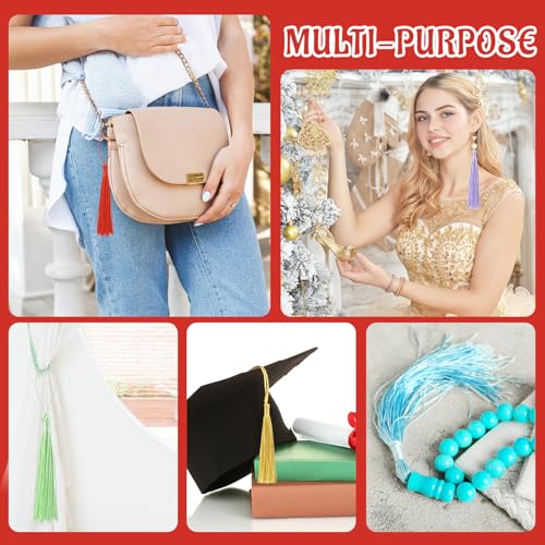Image of 100 Pcs Bookmark Tassels Bulk Red Soft Craft Silky Handmade Mini Tassels for Jewelry Making with Loops for DIY Craft Accessory Dress Decoration