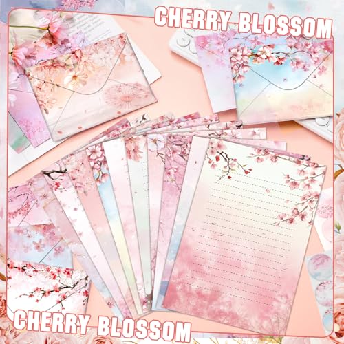 Image of TaoBary 160 Pcs Cherry Blossom Stationery Paper and Envelopes Set