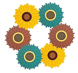 Besillia Sunflower-Shaped Placemats - BPA-Free & Food Gread Silicone - Heat-Resistant Up to 300 degreeF - Non-Slip & Waterproof Coasters - Anti-Scald Table Pot Holder (Medium, Pack of 6, Multi)