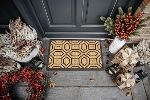 Hanse Home Fußmatte Kokos und Gummi für Innen und Außen - Outdoor Schmutzfangmatte Natur, Outdoor Geometrisches Muster, Wetterfest und rutschfest für Flur, Terrasse, Eingangsbereich - 45x75cm