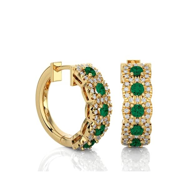 3/8 Carat Diamond and Gemstone Hoop Earrings for Women in 14k Gold (F-G, SI2-I1, cttw) with Hinge and Notched Post by Privosa Fine Jewelry
