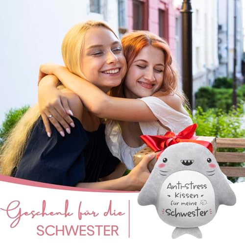 Juratar Lustiges Schwester Geschenk Kissen – Süßes Haifisch Kuschelkissen für Geschenk Schwester Geburtstag Anti-Stress Kissen für Schwestern