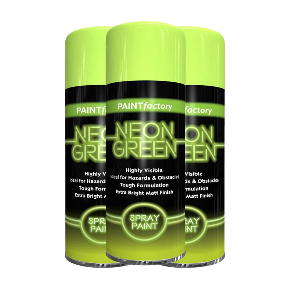 Classic Signature - 3 x Neon Green Spray Paint 400ml Aerosol Spray Paint Fluorescent Bright Graffiti (Banksey) Matt Finish