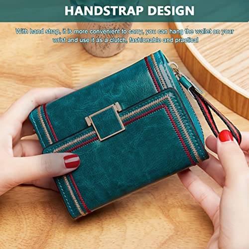 Image of PALAY 2Pcs Small Wallet for Women Bi-Fold Pu Leather Wallets with RFID Blocking Vintage Large Capacity Card Bag Wallets Stylish Mini Purse Ladies Wallet Birthday Gifts for Women, Mom - Green & Red